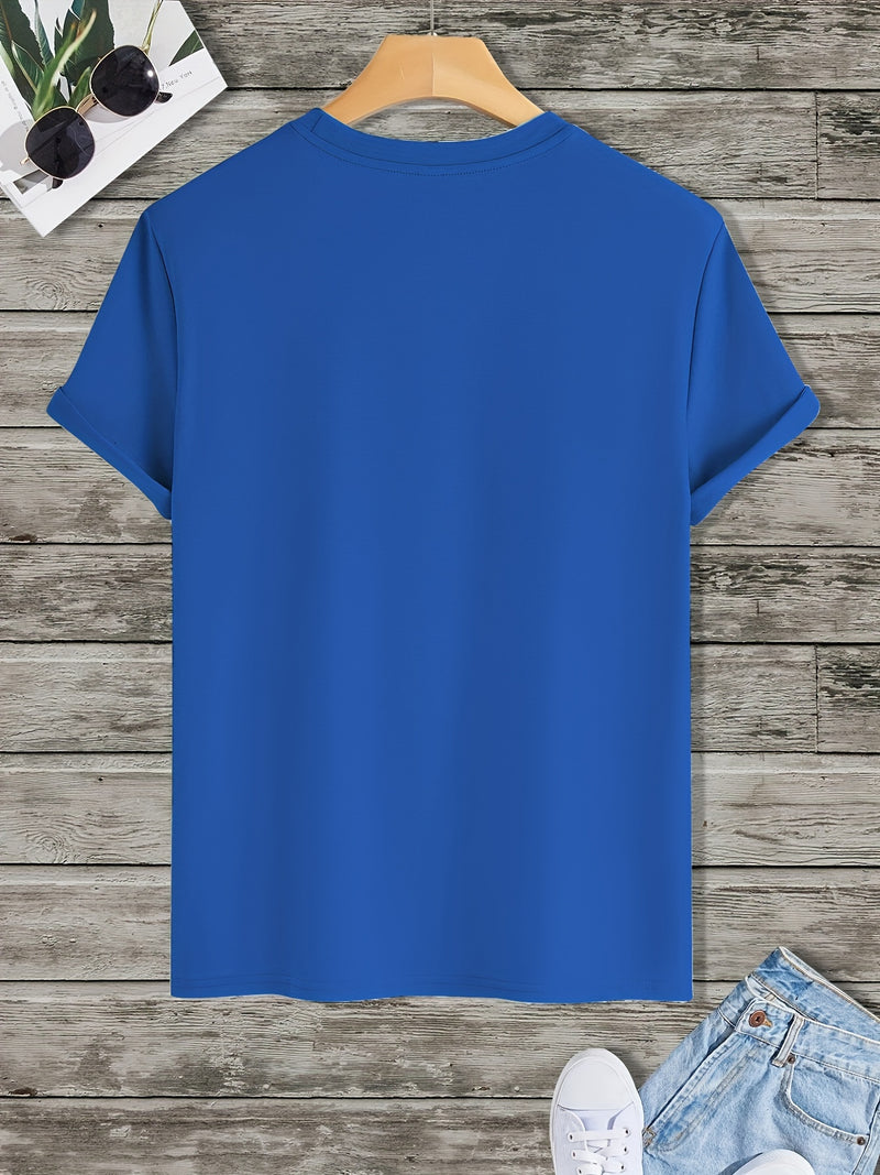 Men's Poker Card Pattern Summer Casual Crew Neck Short T-Shirt.