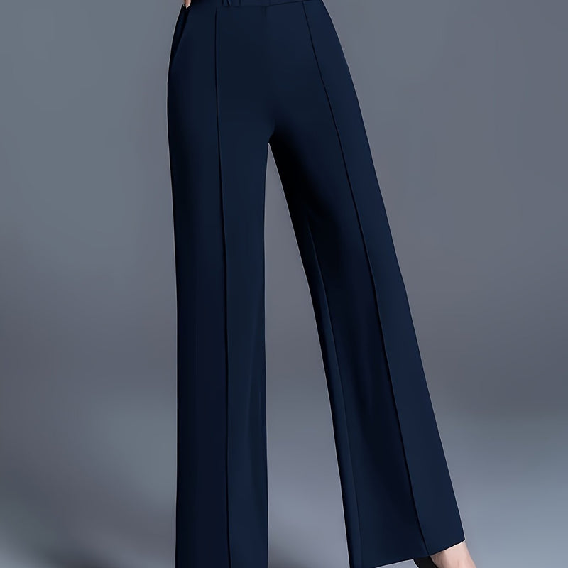 Women's Elegant High Waisted Slanted Pocket Wide Leg Pants.