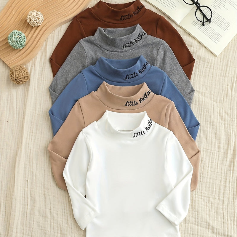 New Spring And Autumn High-Neck Embroidered Base Shirt for Baby Boys.