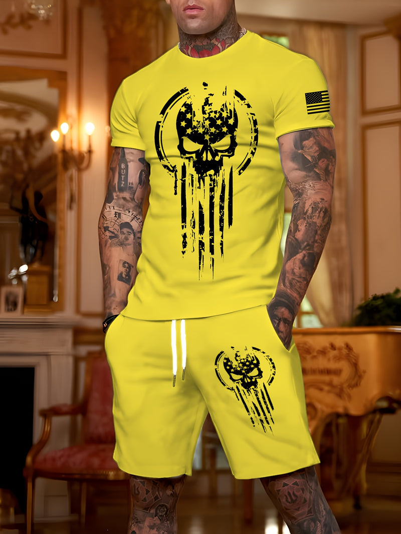 2pcs Men's Casual Fashion Set, Round Neck Short Sleeve T-Shirt.