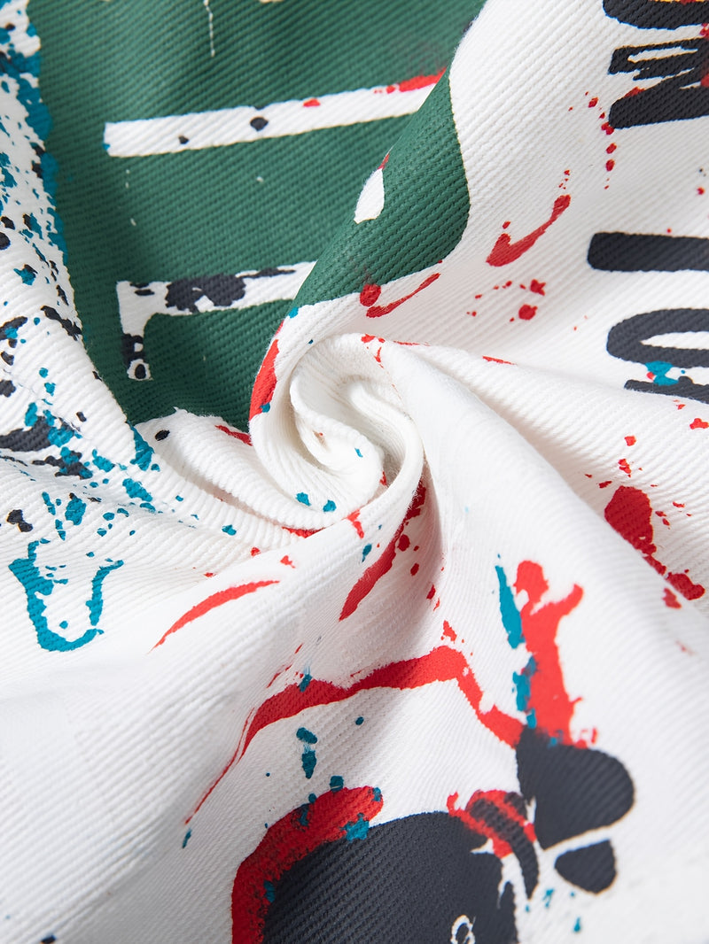 Men's Streetwear Faux Denim Jacket with Random Graffiti Print.