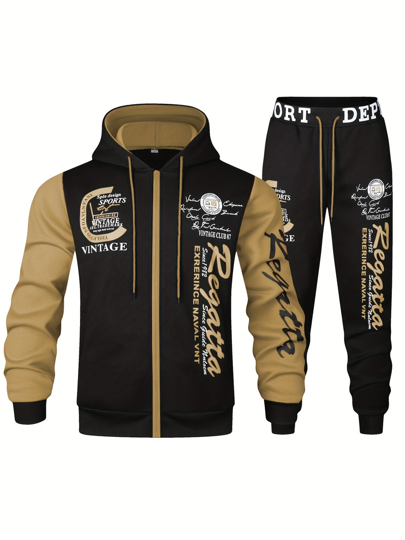 Men's Casual Sports Two-Piece Set Includes a Hooded Sweatshirt And Pants.