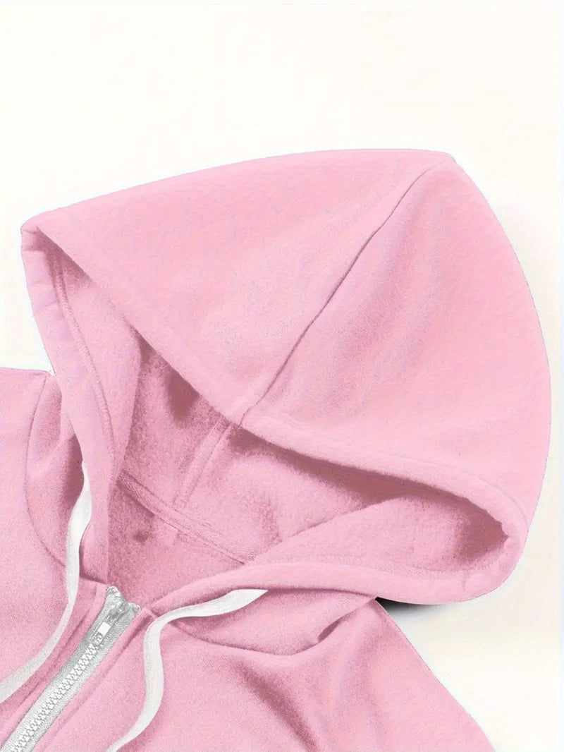 Women's Black Stylish Minimalist Zip-Up Hoodie.