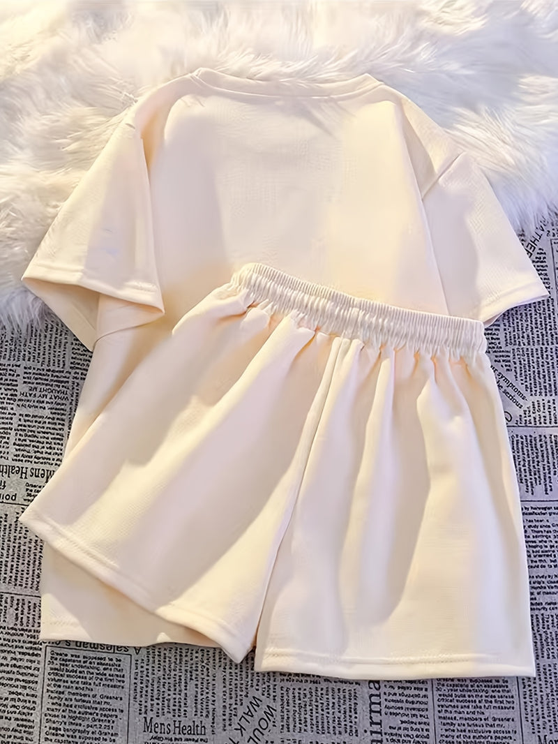 Women’s Summer Casual Short Sleeve Fashion Shorts Set.