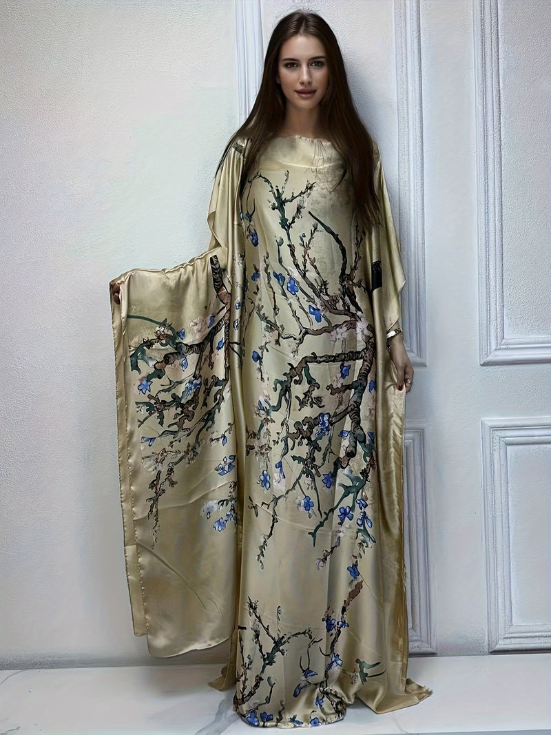 Women’s Tree Print Crew Neck Kaftan Dress.