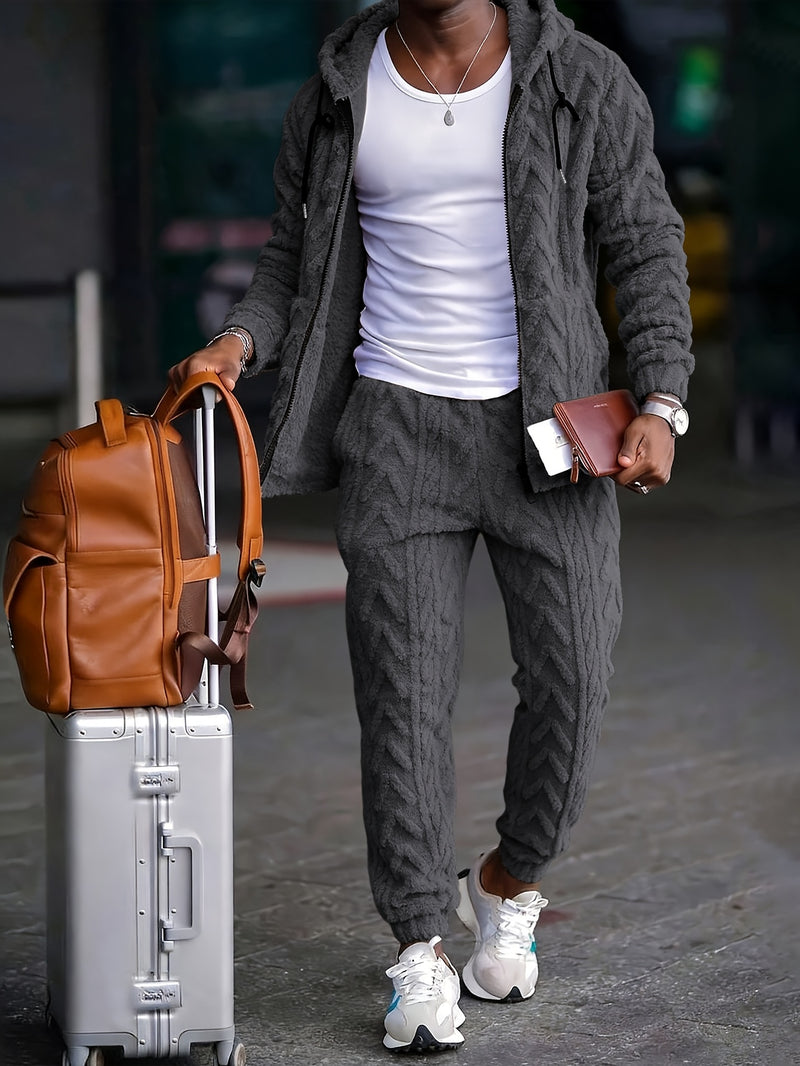 Men's Classic Sporty Casual Hooded Set, 2pcs Outfit with Long-Sleeve.