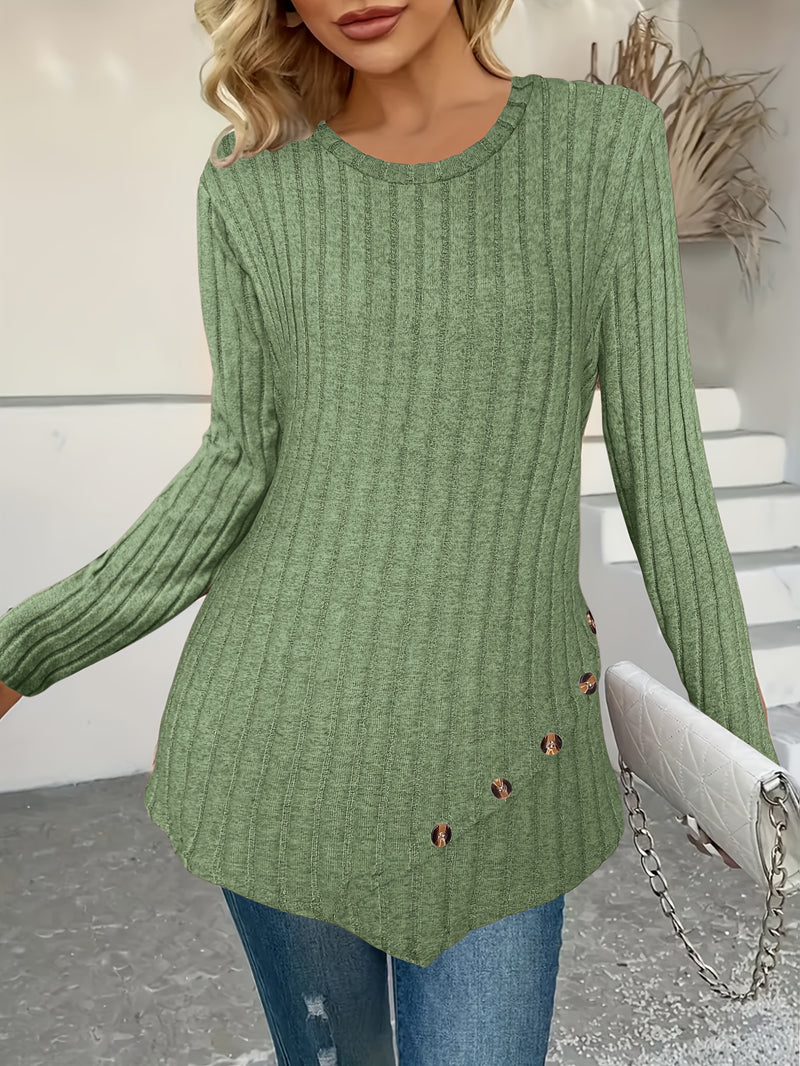 Women's Plus Size Lightweight Ribbed Long Sleeve T-Shirt.