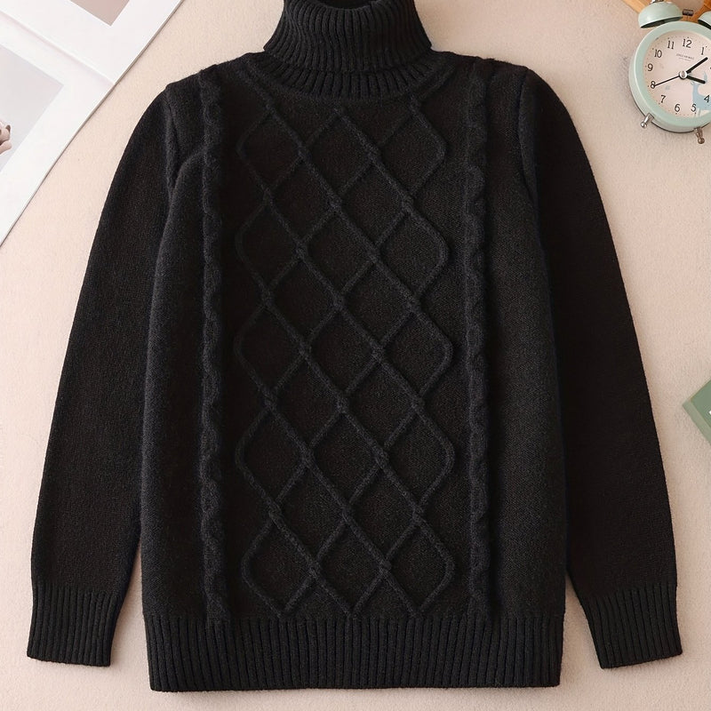 Kids High Neck Sweater for Boys and Girls, Solid Color Knitwear.