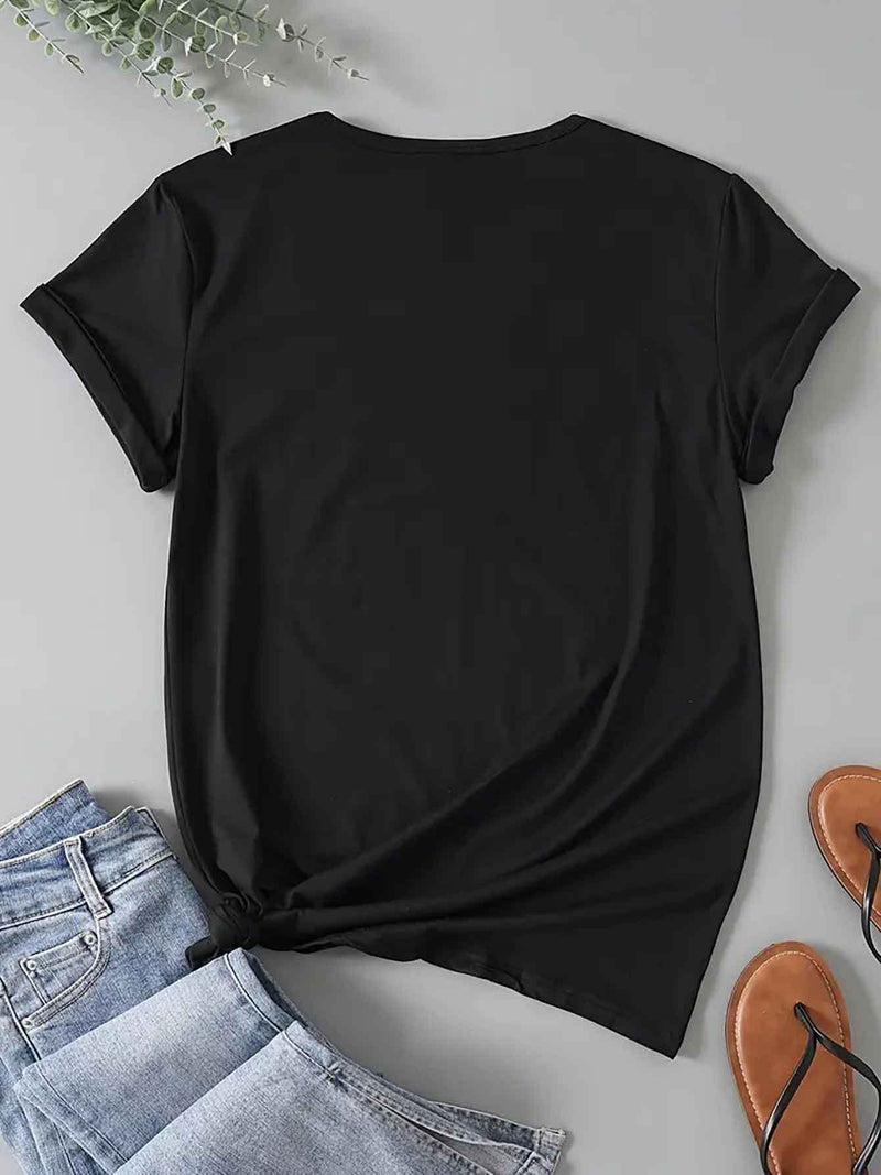 Women's Short-Sleeve Round-Neck T-Shirt with A-Z Letter Print.