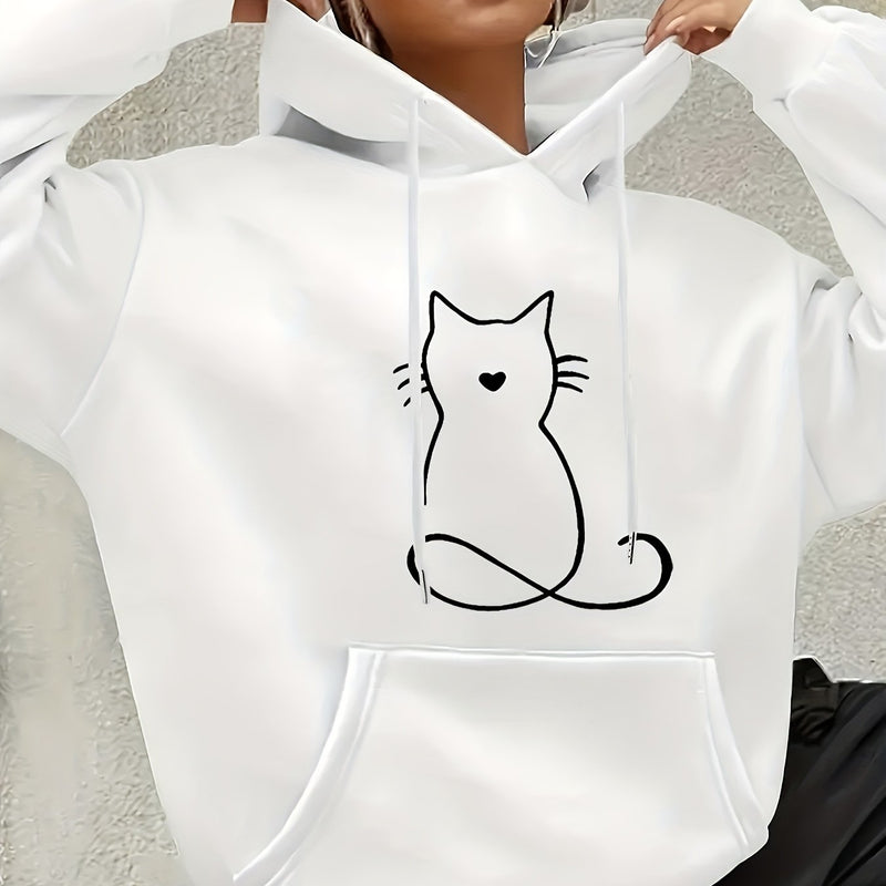 Women's Casual Cat Print Hoodie.