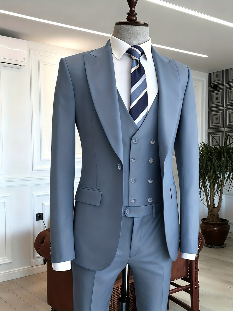 3pcs Men's Classic Solid Color Suit Set.