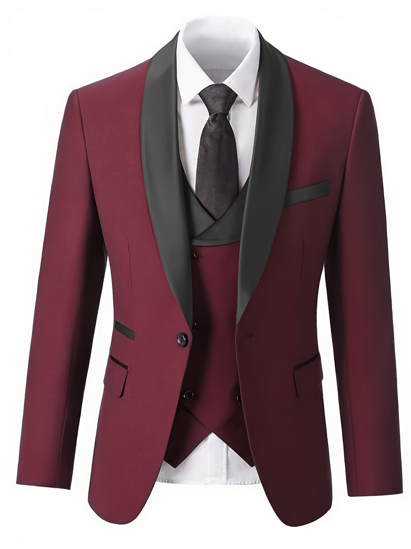 Men's 3pcs Suit Set, Jacket + Vest+ Trousers.