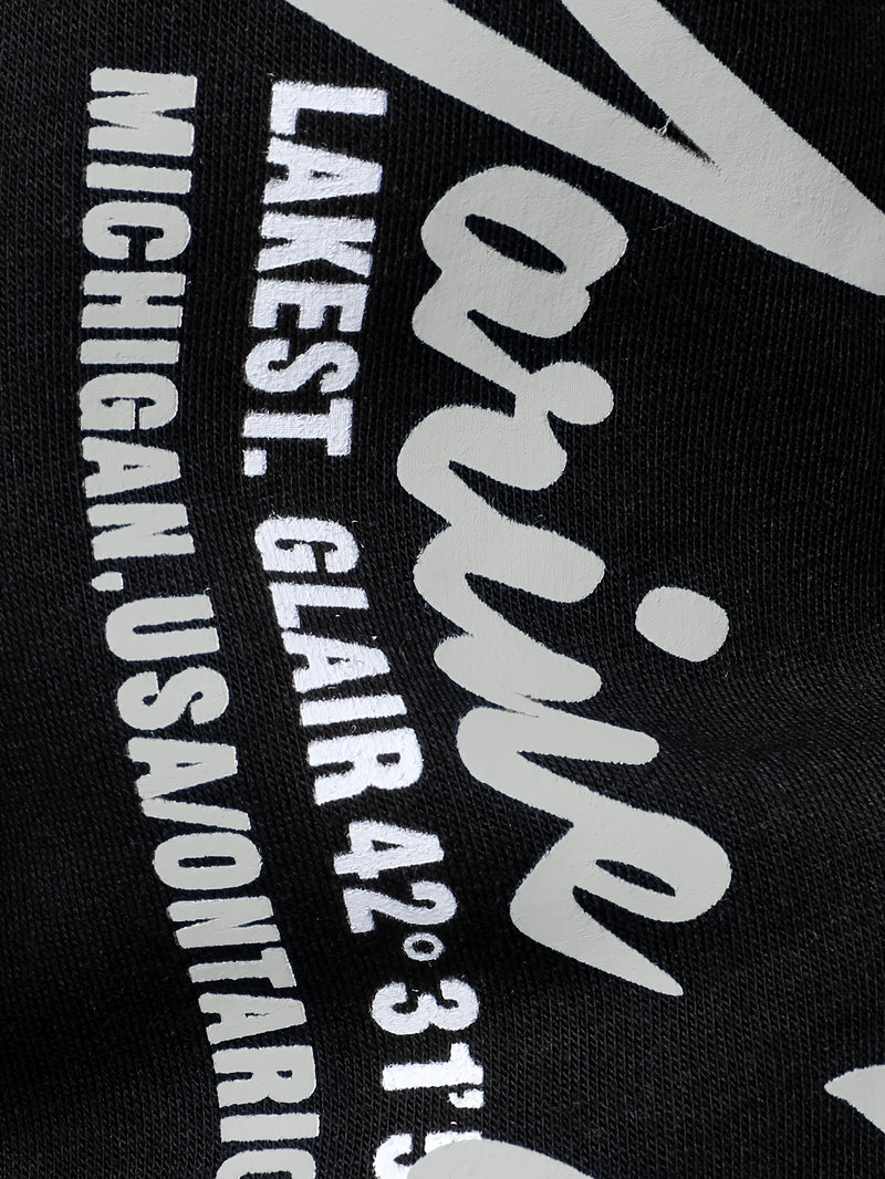 Men's Hiphop Outfit, Letter Print Long Sleeve Full-Zip Casual Jacket And Loose Jogger Pants.