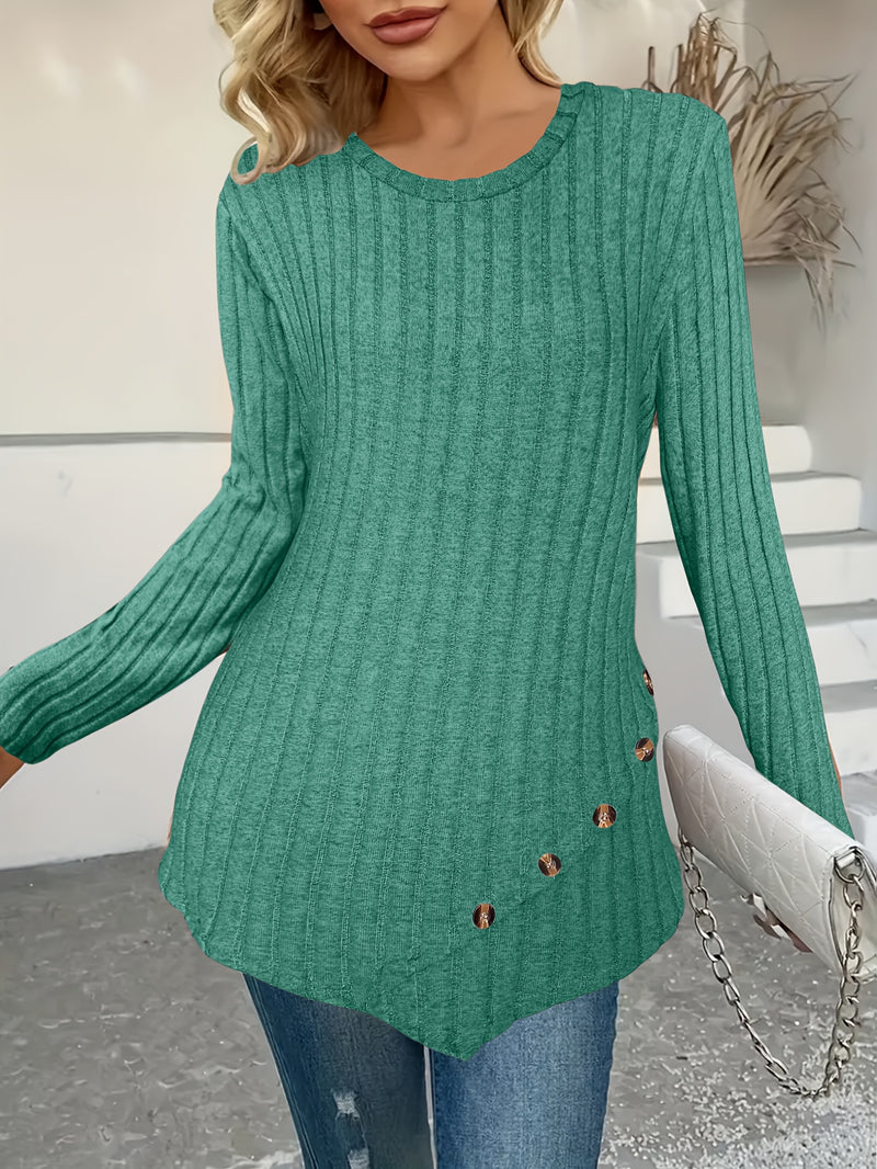 Women's Plus Size Lightweight Ribbed Long Sleeve T-Shirt.