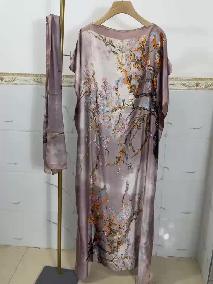 Women’s Floral Pattern Longline Dress, Elegant Short Sleeve Crew Neck Dress.
