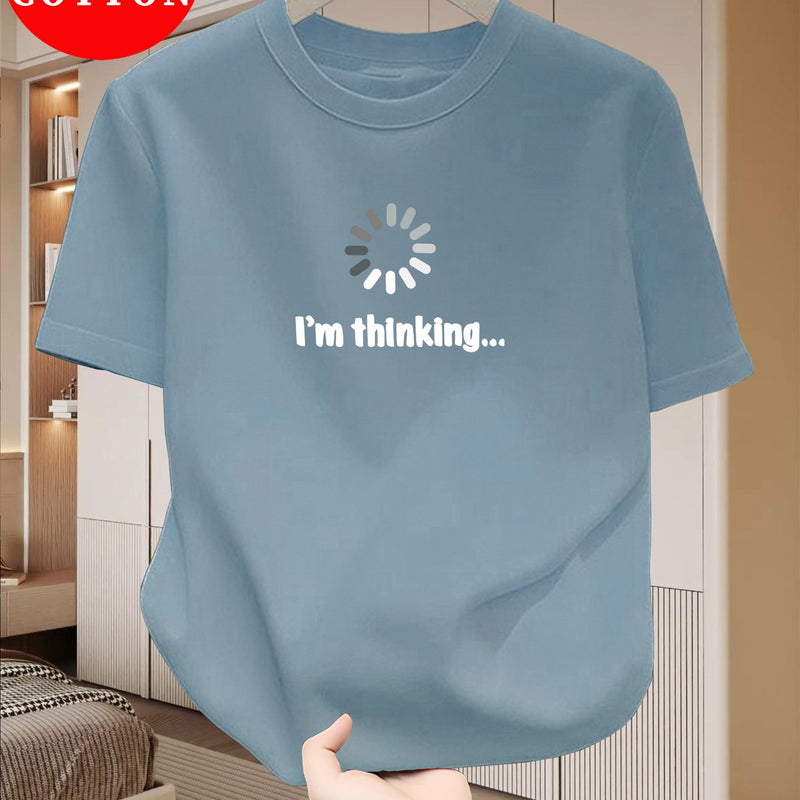 Men's Cotton Slim Fit T-Shirt with "I'm Thinking" Graphic Print.