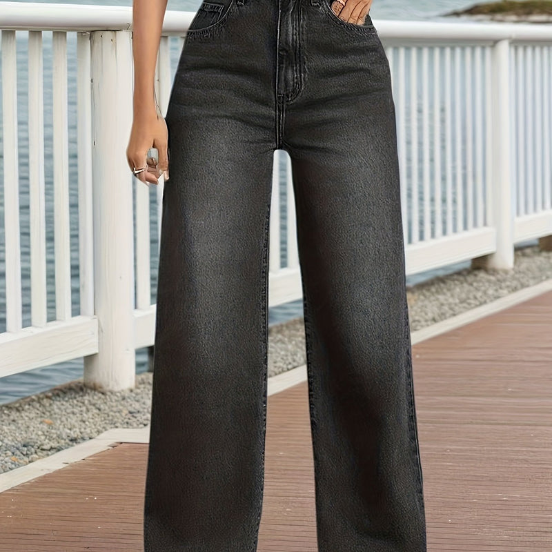 Women’s Wash Straight Leg Pants - Washed Mid-Stretch Jeans.
