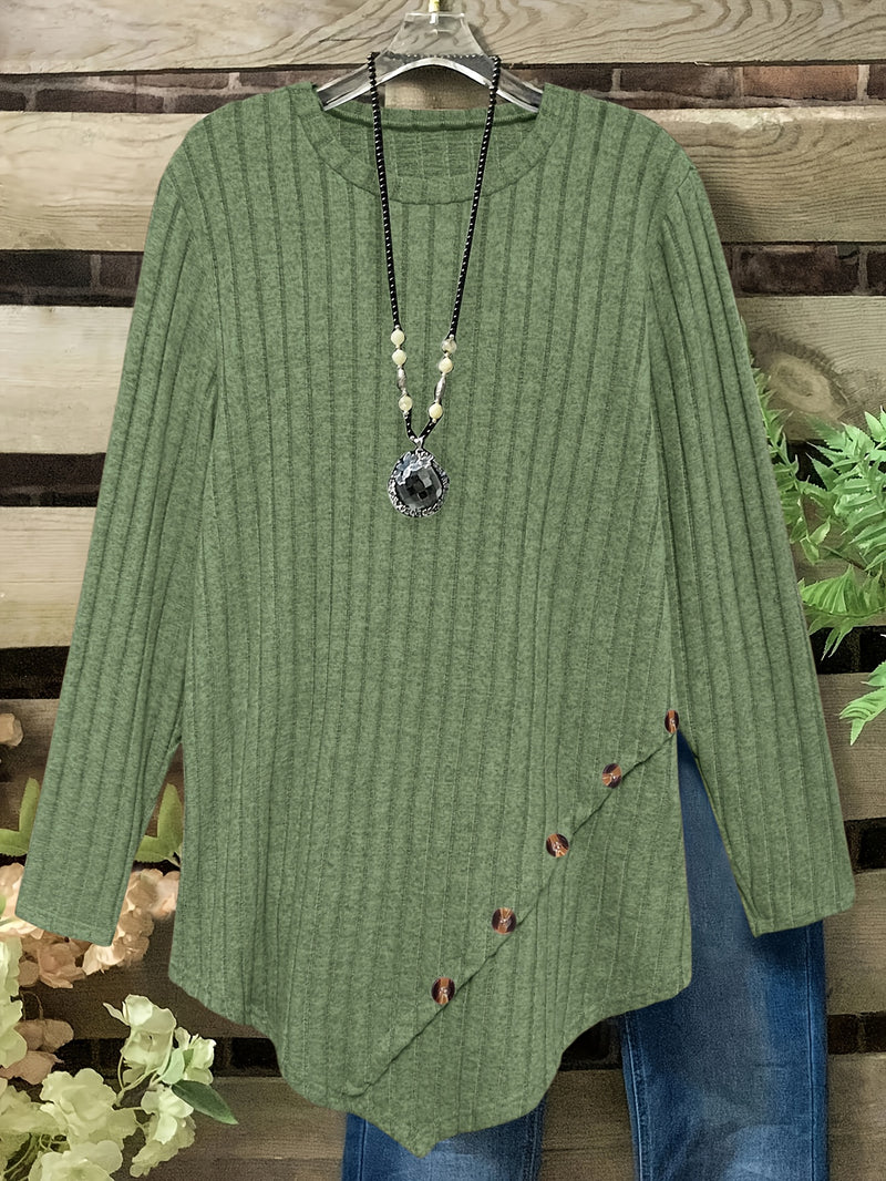 Women's Plus Size Lightweight Ribbed Long Sleeve T-Shirt.