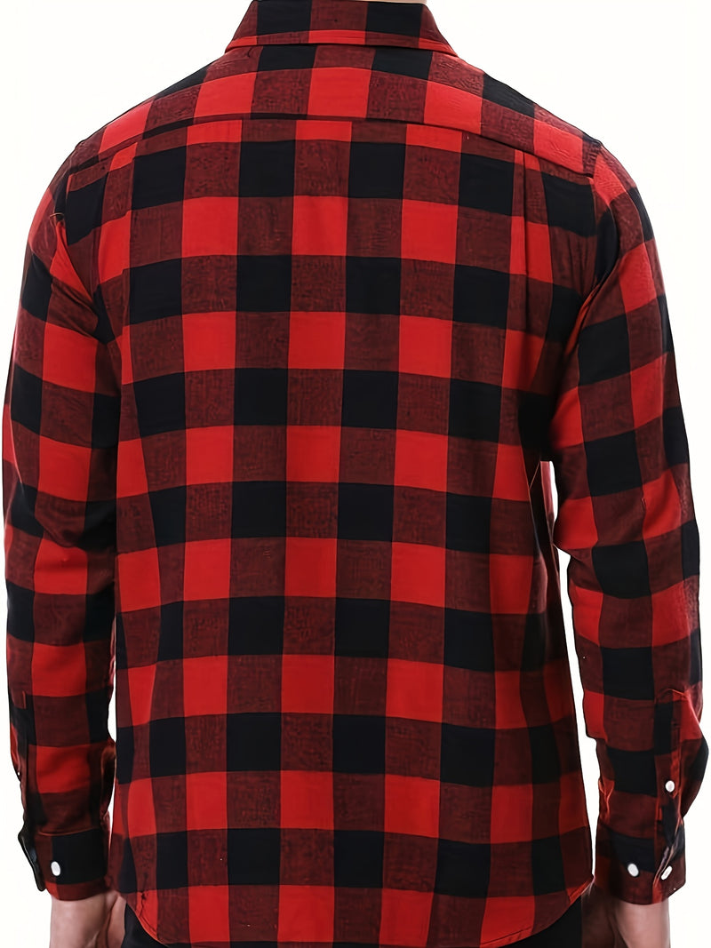 3pcs Men's Plaid Shirts with Top Lapel Long Sleeve.