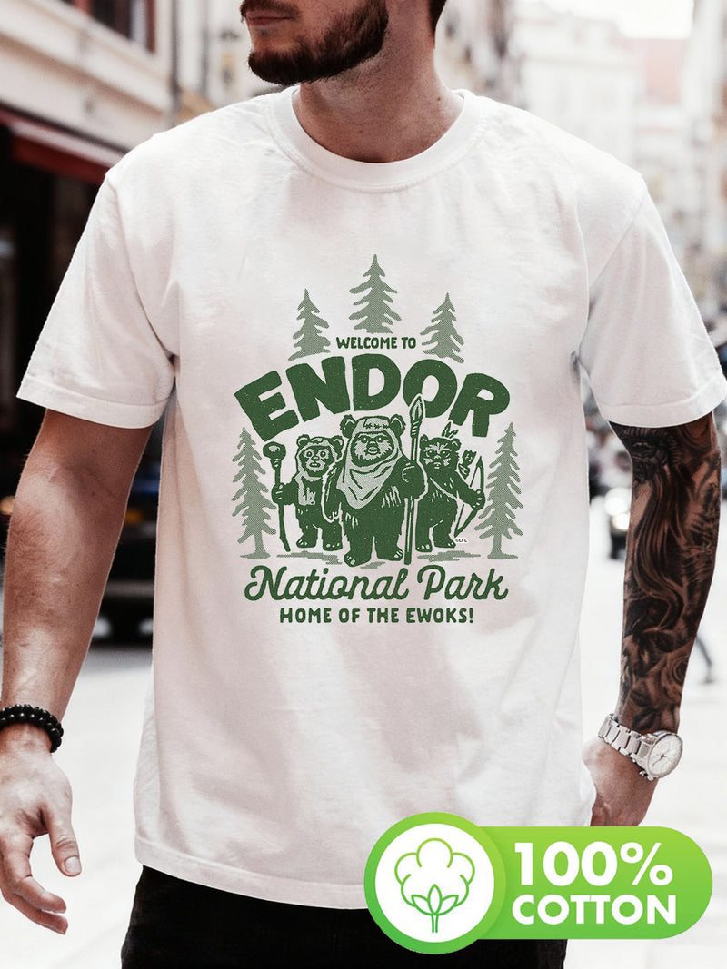 Men’s Star Wars Travel Vacation Endor National Park Ewoks Print T-shirt.
