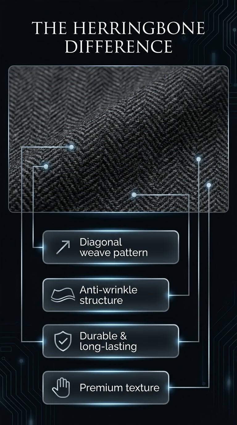 Men's Three-Piece Suit Made of Blended Herringbone Fabric.