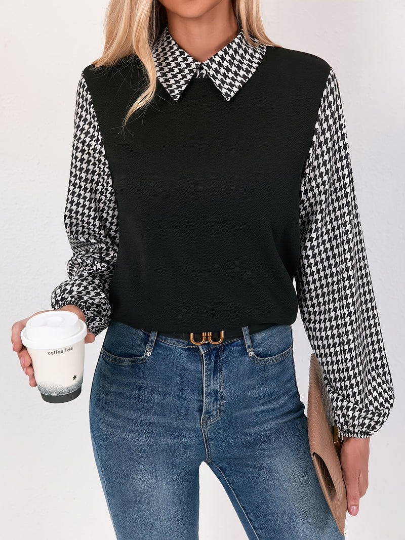 Women's Elegant Houndstooth Shawl Shirt.
