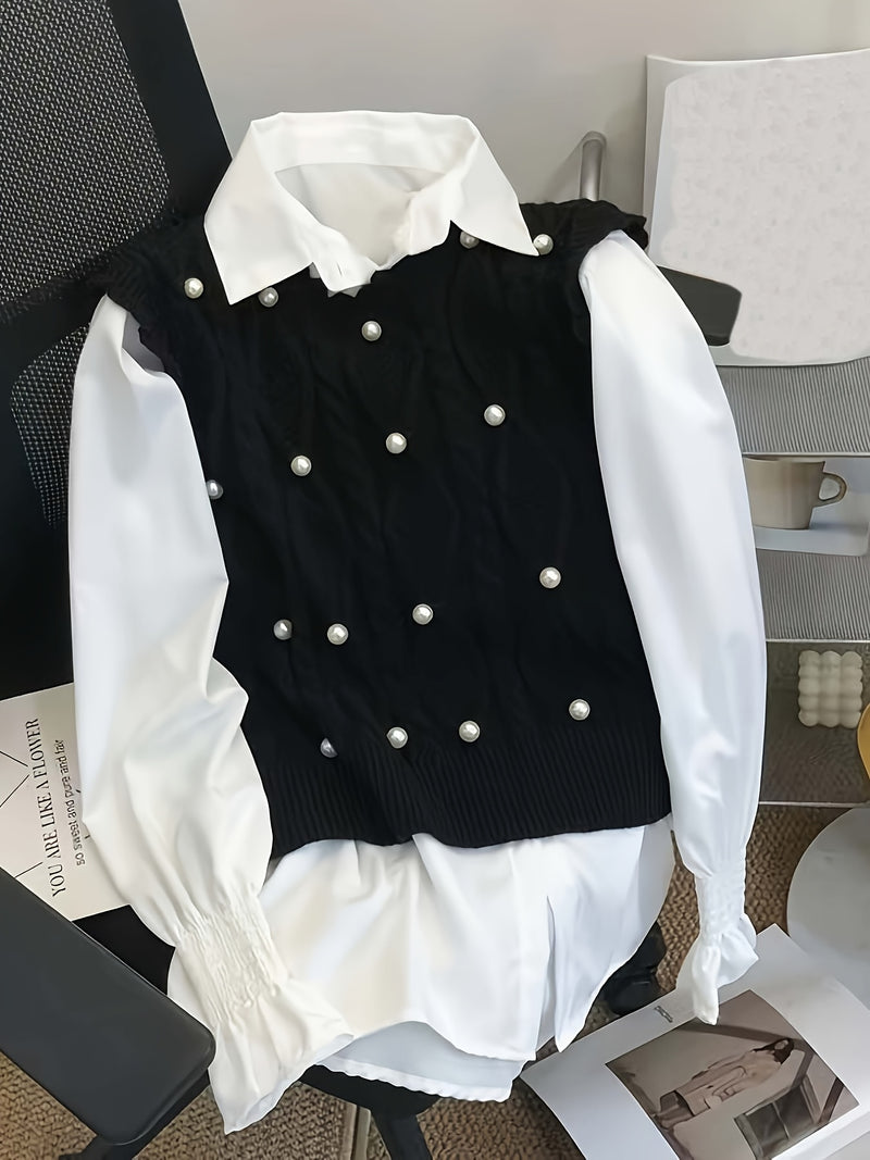 Spring/Summer New Women's Fashion Elegant Pullover Pearl Vest.