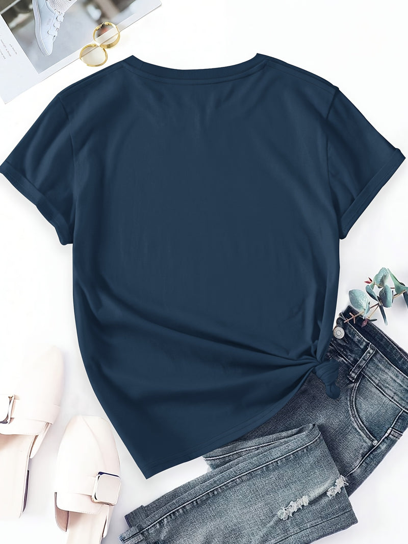 Women's Casual Short Sleeve T-Shirt with Dog Silhouette & Paw Print Graphic.