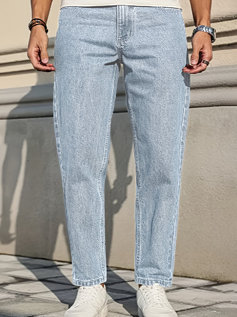 Men's Casual Stretchy Cropped Salt-Washed Denim Pants.