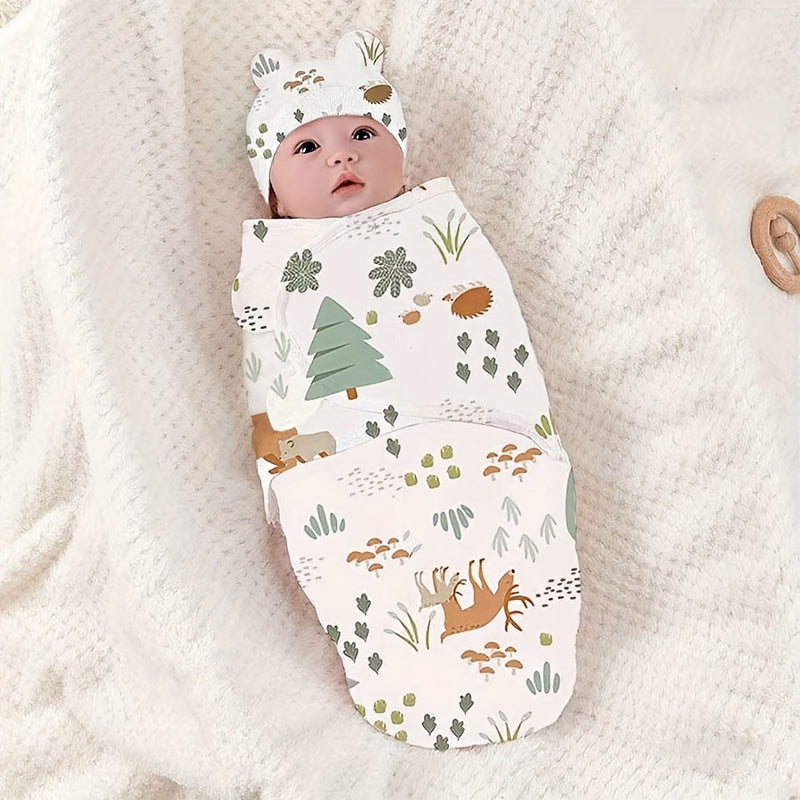 Baptism Gift Robe Printed Swaddle Blanket + Hat Set.
