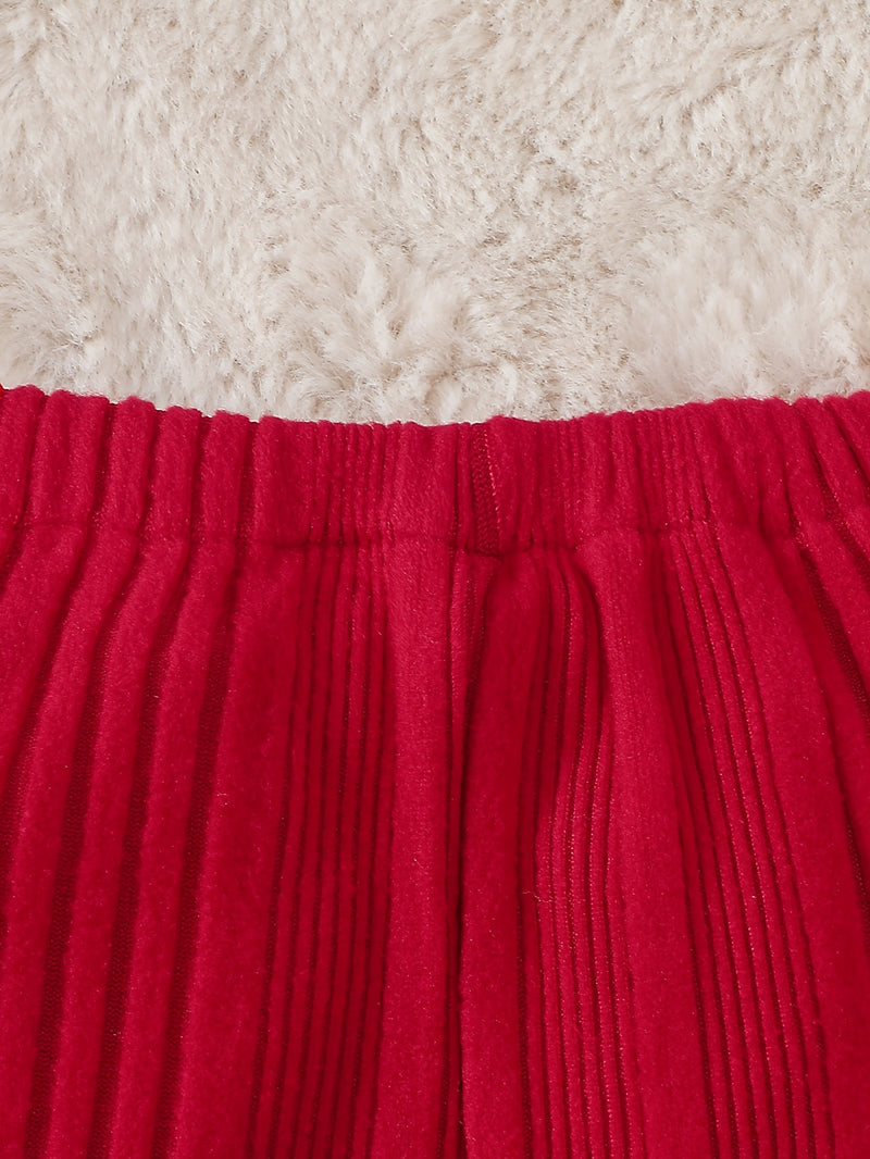 4pcs Children's -lined Color-blocked Irregular Ribbed Long-sleeve and Long-pants.
