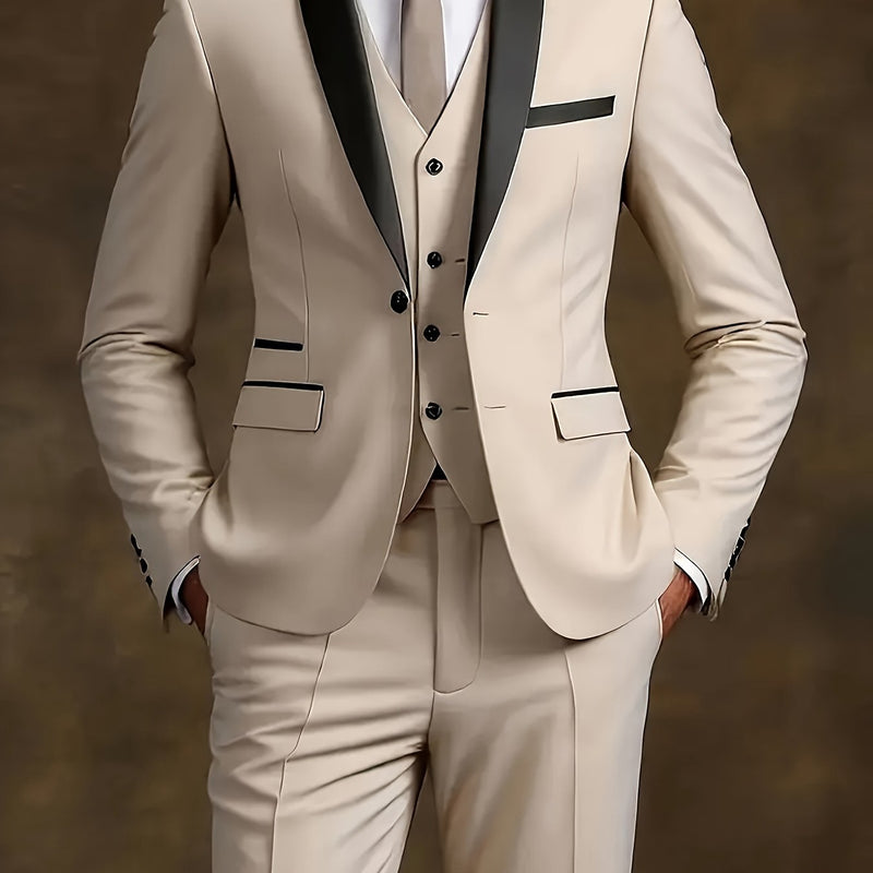 Three-Piece Suit, Business Formal Wear Set, Suit + Trousers + Vest.