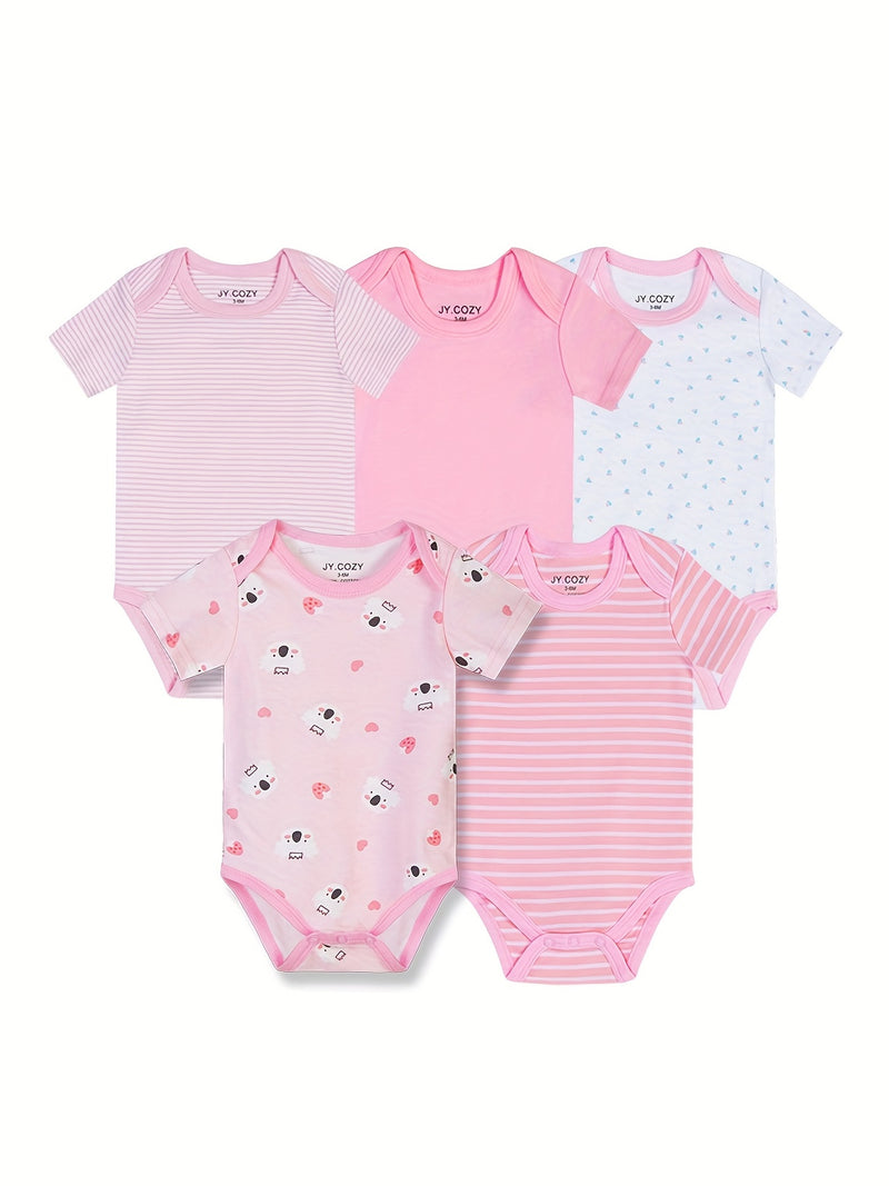 5pcs Cute Baby Girl 100% Cotton Short Sleeve Bodysuits.