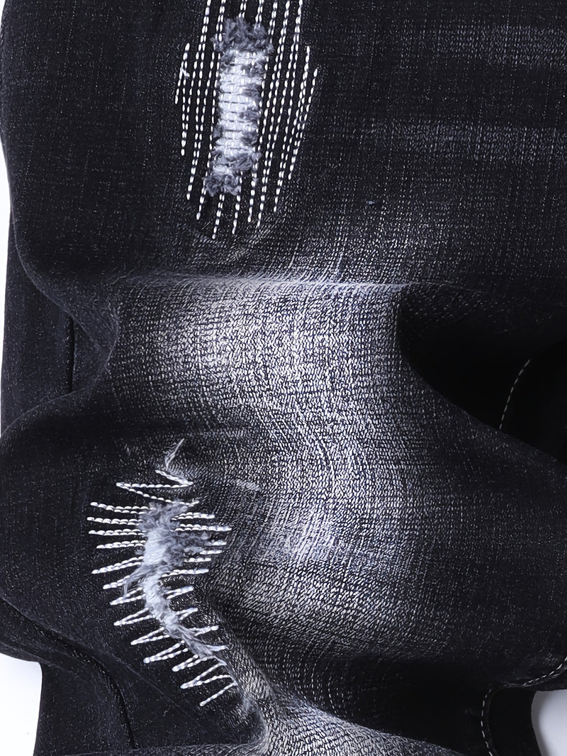 Men's Slim-Fit Stretch Denim Jeans in Dark Blue, Suitable for All Seasons.