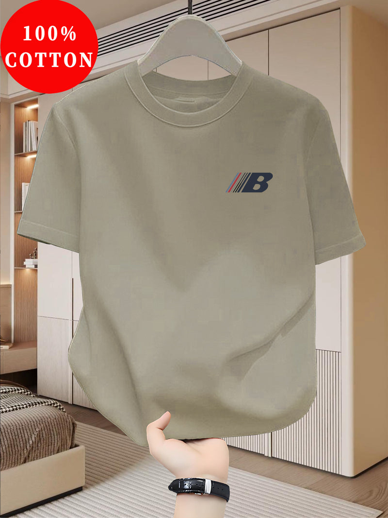 Men's Cotton T-Shirt, Crew Neck with Letter Print Casual.