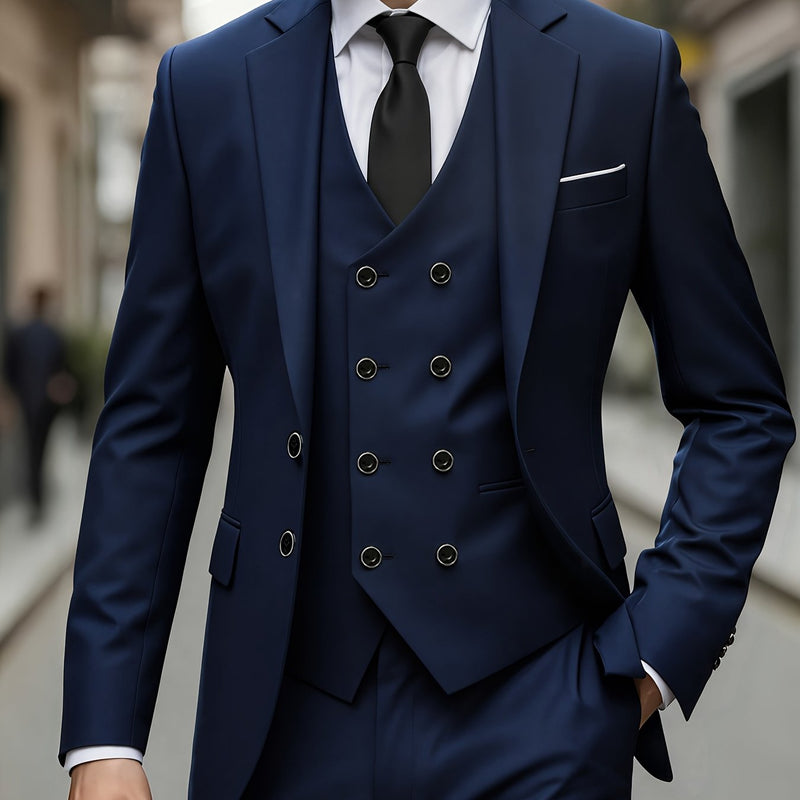 3pcs Men's Suit Set, All-Season Business Wedding Party, Suit Jacket,