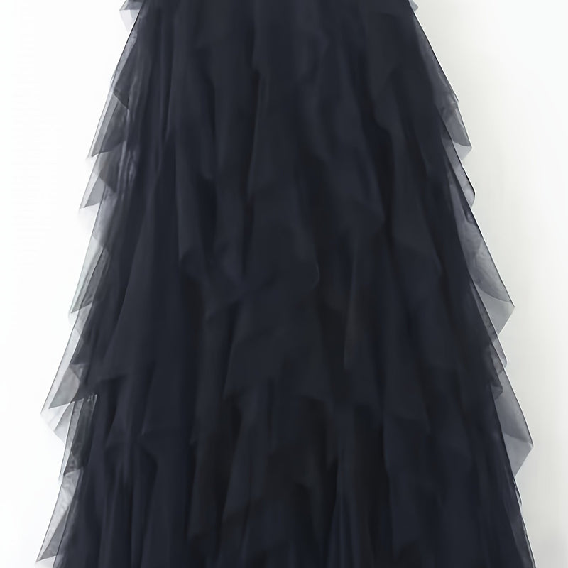 Chic Elegance, Elegant High-Waist A-Line Tulle Skirt for Women.