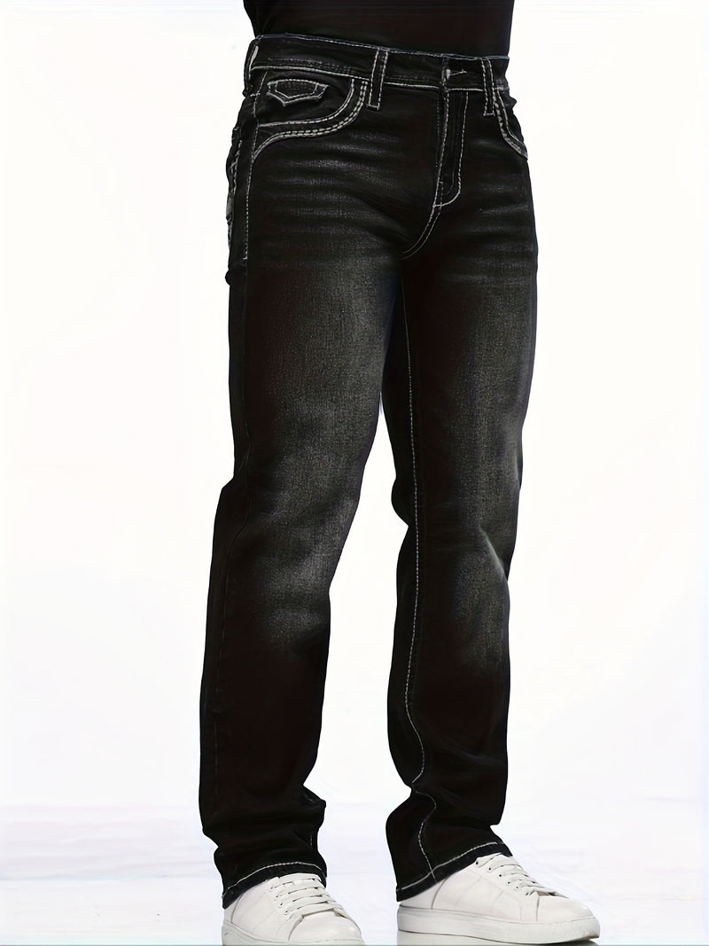 Men's Vintage-Inspired Slim Fit Embroidered Stretch Jeans.
