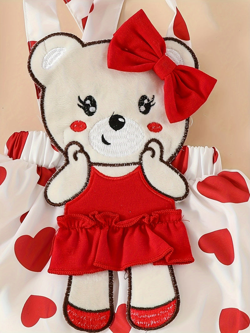 3pcs Cute Bear Heart Pattern Short Sleeve Top and Skirt Set.
