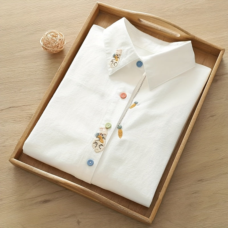 Women's Korean-Style Rabbit & Radish (Gatnori) Embroidery Blouse.
