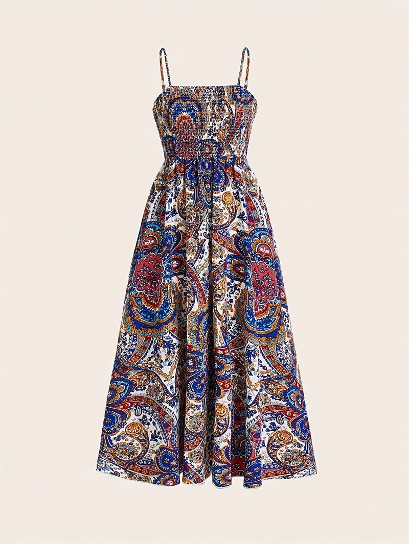 Paisley Print Spaghetti Suspender Dress for Women.