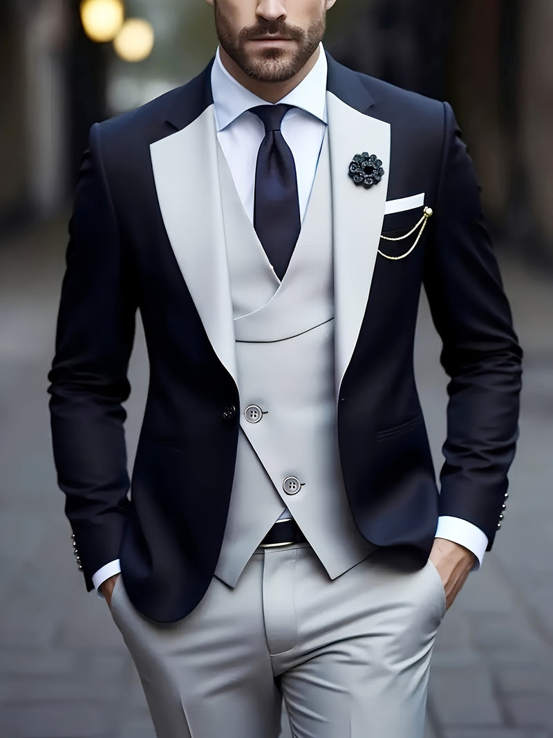 Men's Three-Piece Suit Set, Business Formal Wear.