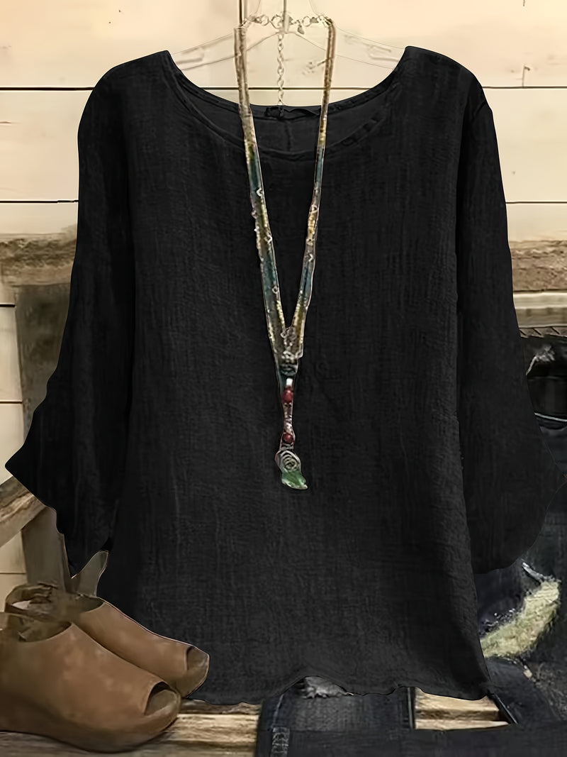 Plus-size Casual Women's Clothing, Round Neck Three-quarter Sleeve.