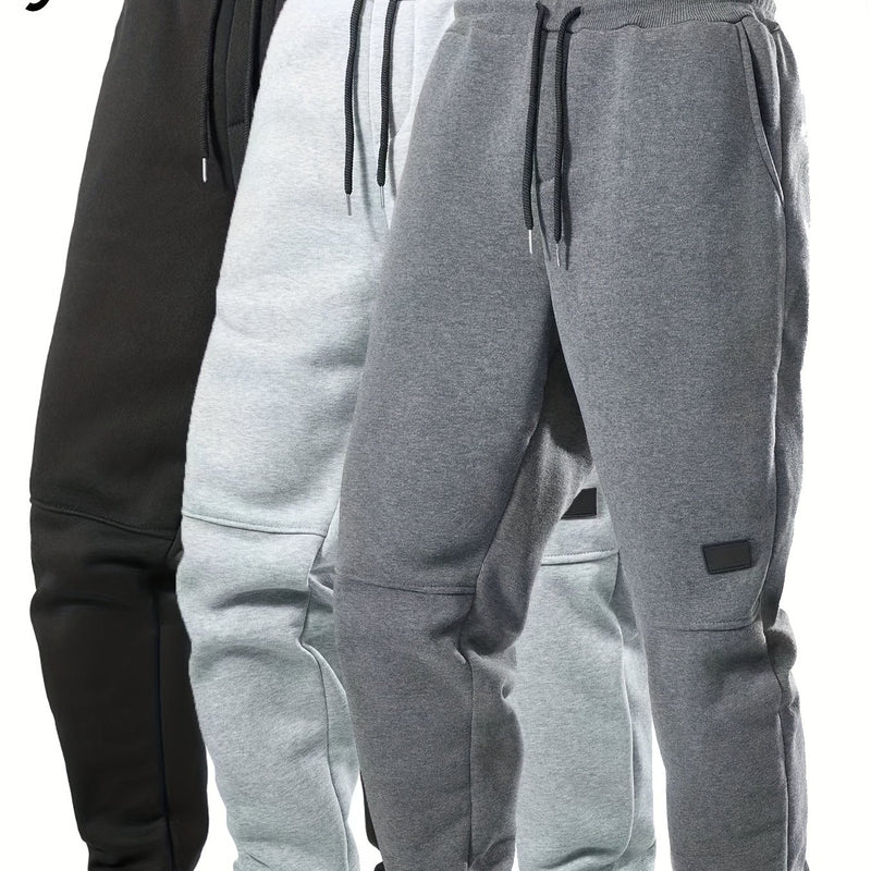 3pcs Men's Joggers with Elastic Waistband & Drawstring.