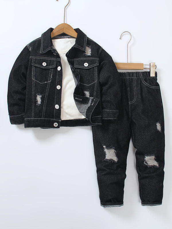 Boys Spring/Autumn Denim Long Sleeve with Elastic Waist and Ripped Jeans.