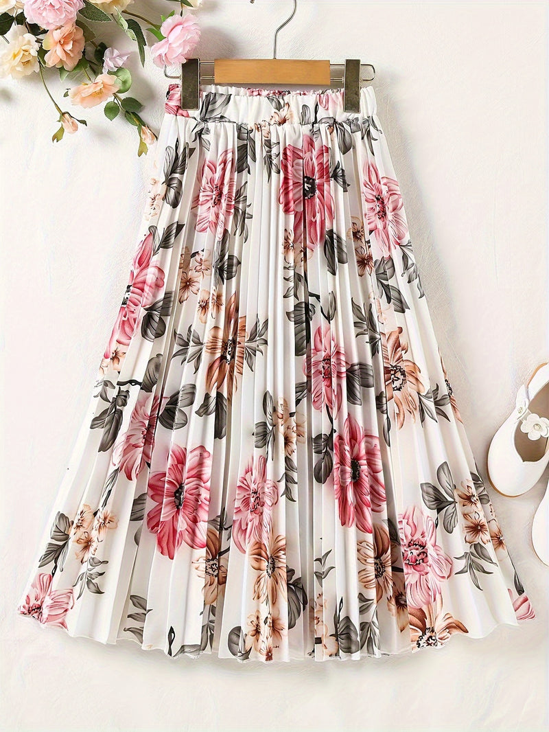 Women'S Pleated Midi Skirt with Peony Print.