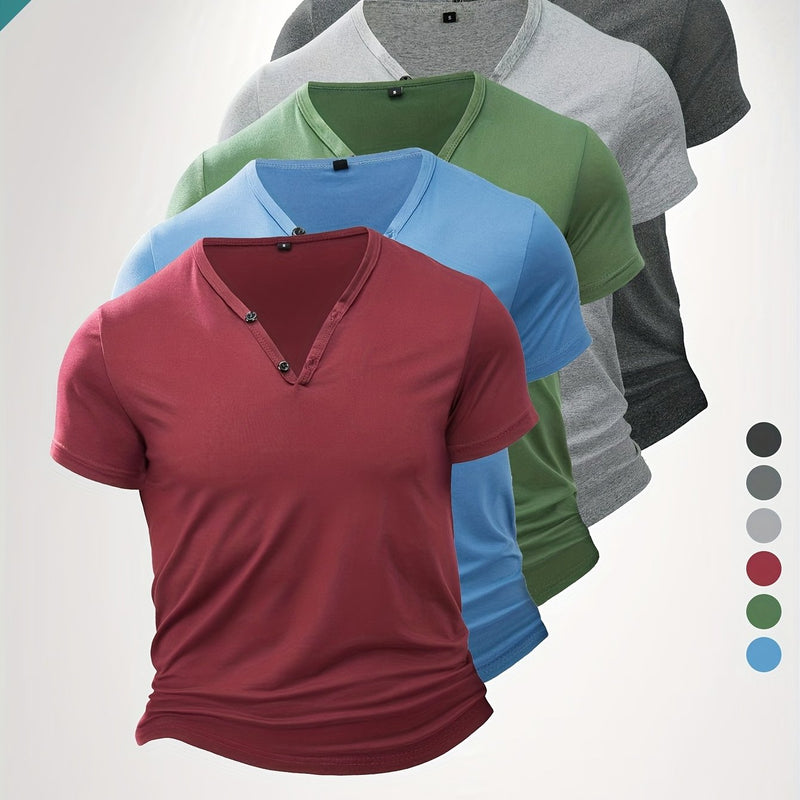 5pcs Men'S Casual V-Neck Short Sleeve T-Shirts.