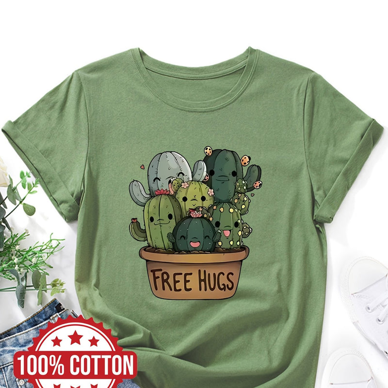 Women's "Free Hugs" Slogan T-Shirt.