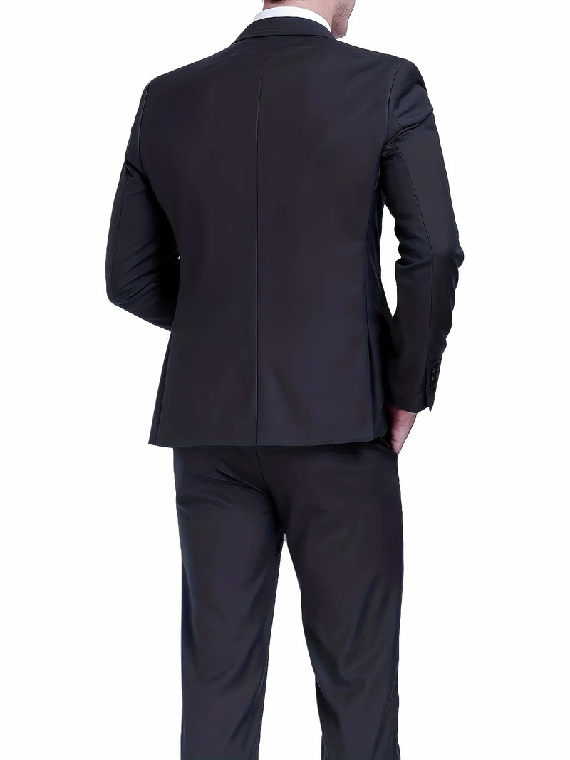2pcs Men's Slim-Fit Black Suit Set.