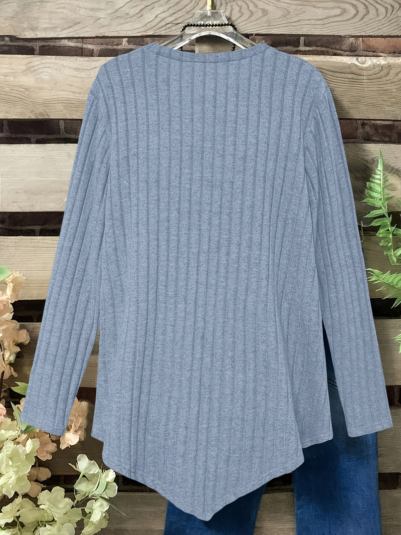 Women's Plus Size Lightweight Ribbed Long Sleeve T-Shirt.